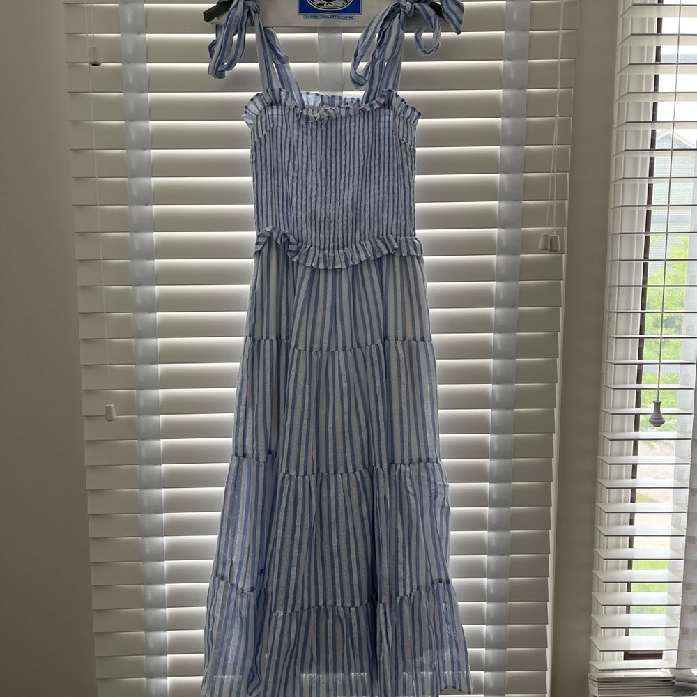 Aura Blue and White striped dress with ties - only wore once